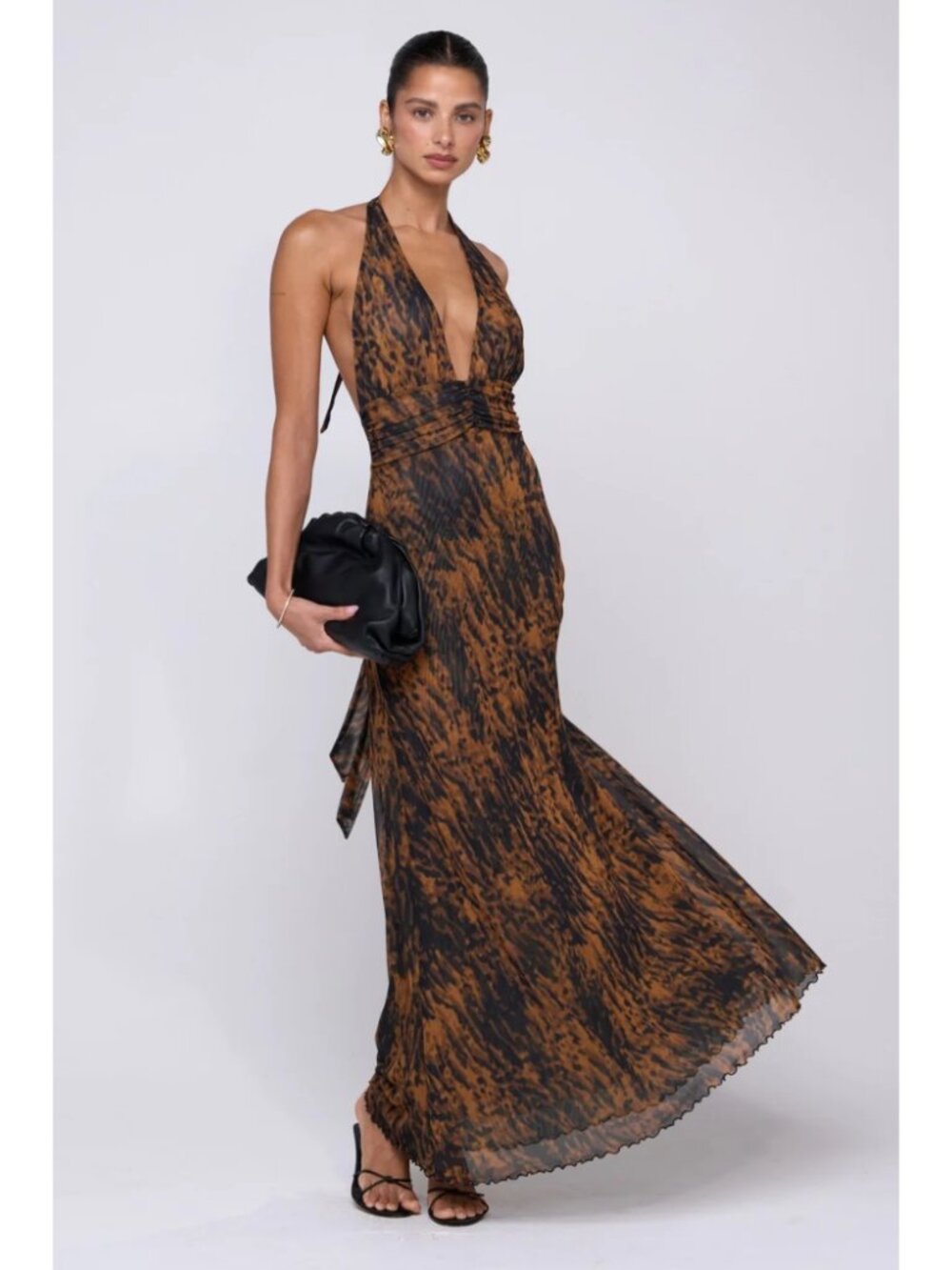 Resa Chelsea Halter Tie Back Maxi Dress Bond Halter Backless Gala Evening Sz XS